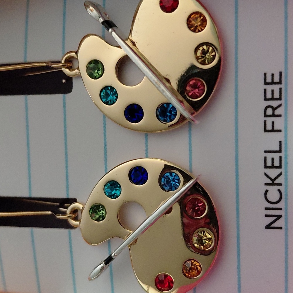 True to Form Gold Artist Palette Earrings with Rhinestones
